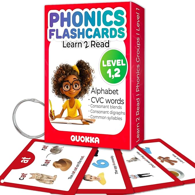 QUOKKA English Alphabet CVC Flash Cards – Learn to Read Set for Kids Ages 3-5 and 4-8 – Phonics Cards for Toddlers 2-4 Years and Kindergarten – Reading Tools for Early Literacy & Phonemic Awareness