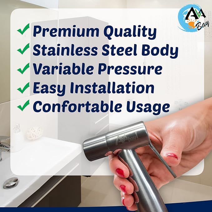 Dual Mode Stainless Steel Sprayer Head-Bidet Spray w/Brushed Chrome Finish - Cloth Diaper Shattaf - Pet Wash