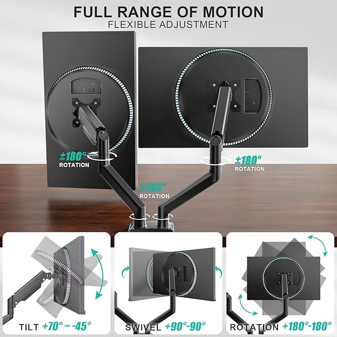 WALI Dual Monitor Stand for 13-32 inch Computer Screens, Dual Monitor Arms for 2 Monitors Holds up to 22 lbs, Height Adjustable Gas Spring Dual Monitors Mount, VESA 75x75/100x100mm (GSMP002N), Black