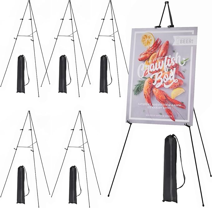 MEEDEN 6Pcs Easel Stand for Sign: 63" Art Metal Easels for Display with Bag - Portable Foldable Instant Tripod Easel Sign Stand for Wedding, Painting Canvas, Presentations, Posters