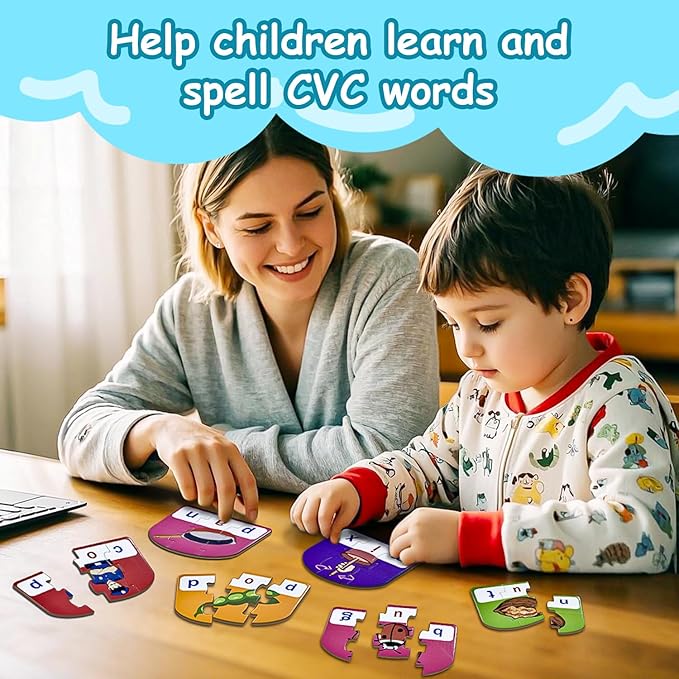 CVC Puzzle Cards for Kids: 20 Pieces Phonics & Spelling Games for Toddlers, Preschool & Kindergarten – Ideal for Speech Therapy & Early Learning Classrooms, Preschool Classroom Must Have