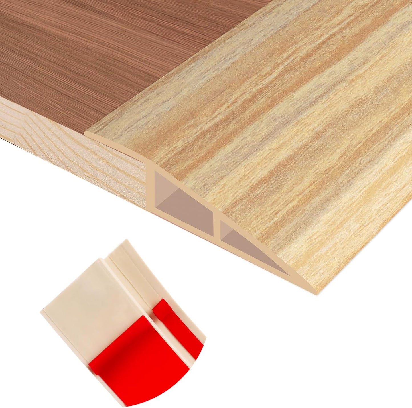 Floor Transition Strip Self Adhesive Vinyl Door Threshold for Doorways Carpet Edging Trim Overlap Edge Reducer for Laminate Floor, Carpet, Tile (Light Yellow Wood Grain, 1/5" to 2/5", 10Ft)