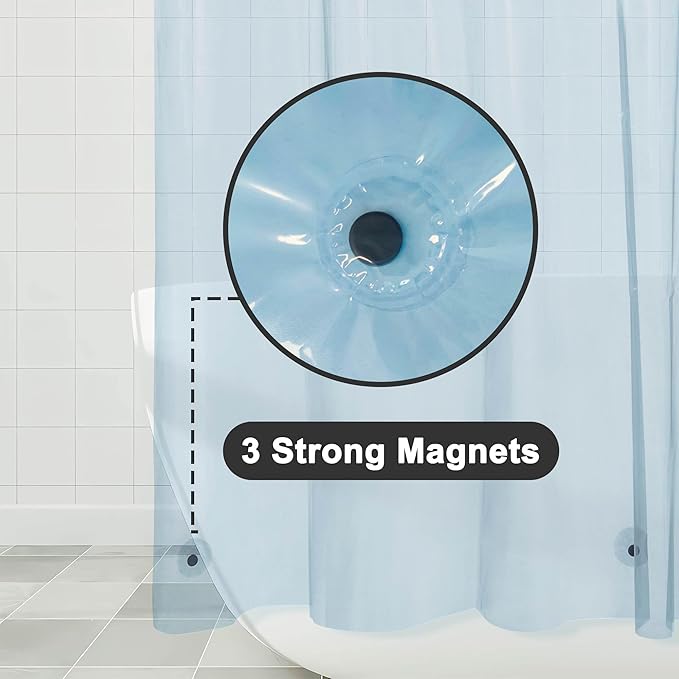 Barossa Design Clear Blue Long Shower Curtain Liner 78" Height - 3 Magnets & Waterproof Lightweight PEVA Shower Liner for Bath Tub, PVC Free, Metal Grommets, Clear Blue, 72x78
