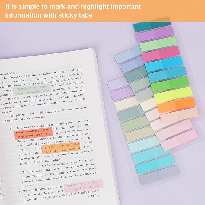 2000 Pcs Book Tabs for Annotating, Sticky Tabs Transparent Small Sticky Notes Flags, Colorful Morandi Page Markers for Notebooks, Multi-Colored Writable and Repositionable Book Flags Strip