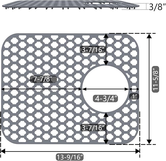 2 Pack Silicone Sink Protector for Kitchen Sink Bathroom, 13.58" x 11.6" Heat-resistant Sink Mat Non-Slip and Durable Silicone Protectors, Rear Drain, Gray