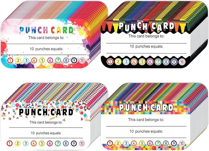 320 Pieces Punch Cards Incentive Student Reward Card Awards Loyalty Cards for Classroom Kids Behavior Teachers Students Business Punch 3.5 x 2 Inch（4 Styles）