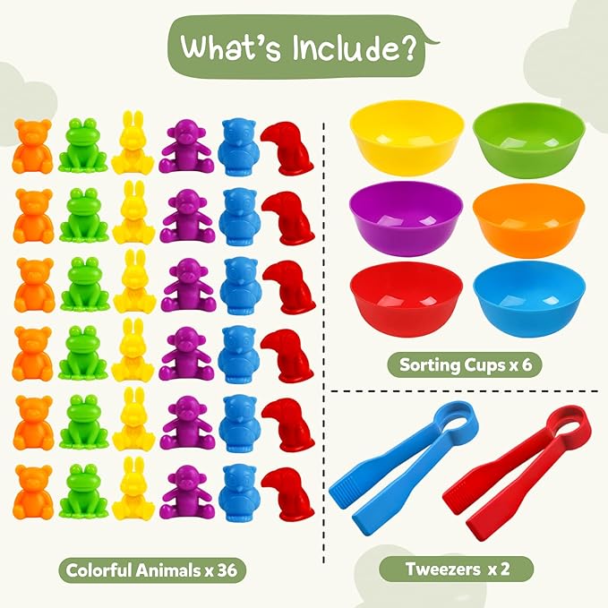TSYAN Counting Animals Matching Games Sensory Toys with Sorting Bowls Preschool Learning Activities Color Classification Montessori Educational Toys Set Gift for Boys Girls Toddlers Toys Age 3+