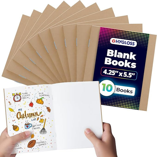 Hygloss Blank Books - Bulk 10 Pack – 4.25" x 5.5" A6 Kraft Paperback Blank Books for Kids to Write Stories, Doodle, Arts & Crafts – Plain Drawing Sketchbook, Unlined Journal, Notebook Without Lines