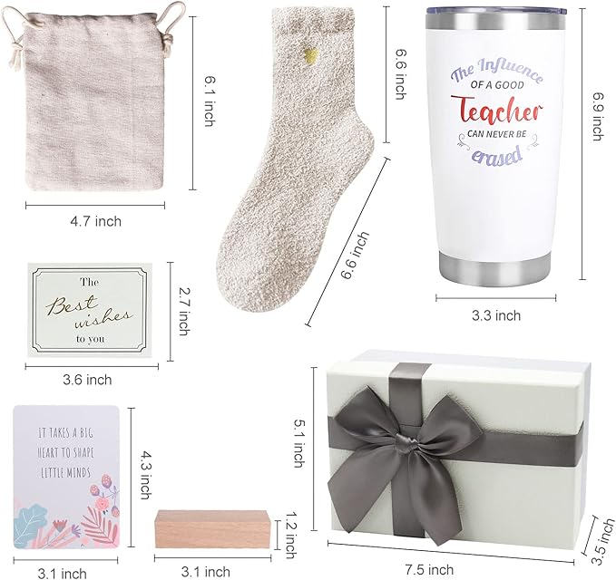 Teacher Gifts, Teacher Appreciation Gifts with 20 OZ Insulated Tumbler, Affirmation Cards Unique Gift Ideas for Women, Cozy Socks Thank You Basket Box for New Teachers, Teachers Christmas Gift