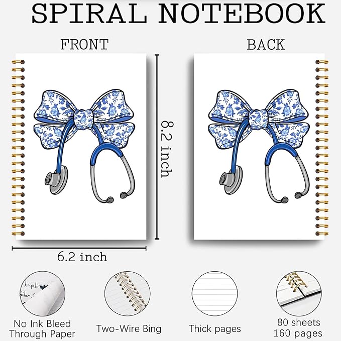 Chinoiserie Floral Bow Nurse Notebook, Nurse Gifts for Women Journal, Nurses Appreciation Gifts Journal, Medical Stethoscope Nursing Hardcover Spiral Notebooks 5.5x8.3 Inch