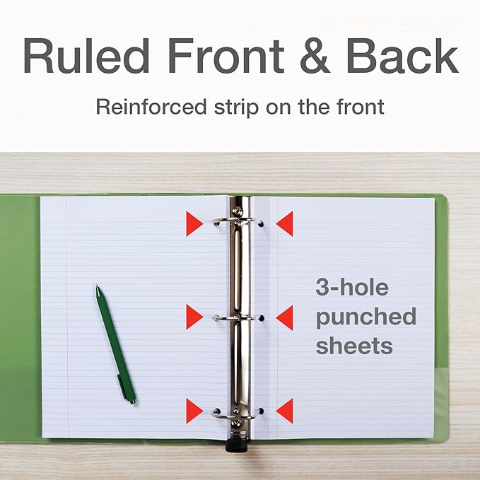 Oxford Reinforced Filler Paper, 8 x 10.5 Inch, Wide Rule, 3 Hole Punched, Lined Loose Leaf Paper for Ring Binders, 100 Sheets, White (1002098)