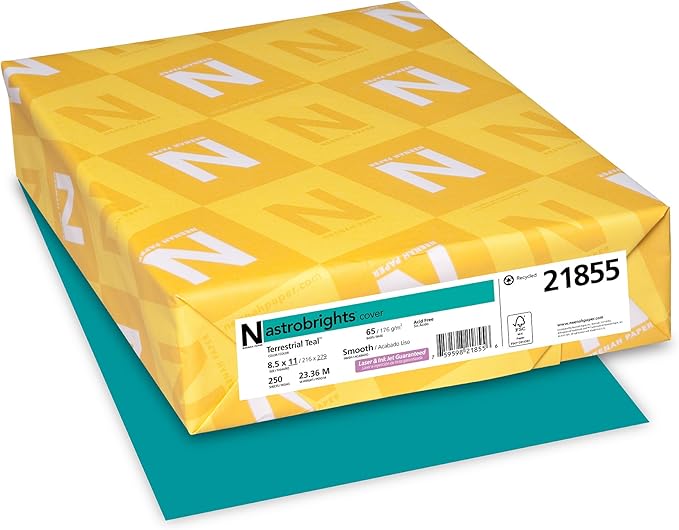 Astrobrights Color Cardstock, 65 lb Cover Weight, 8.5 x 11, Terrestrial Teal, 250/Pack