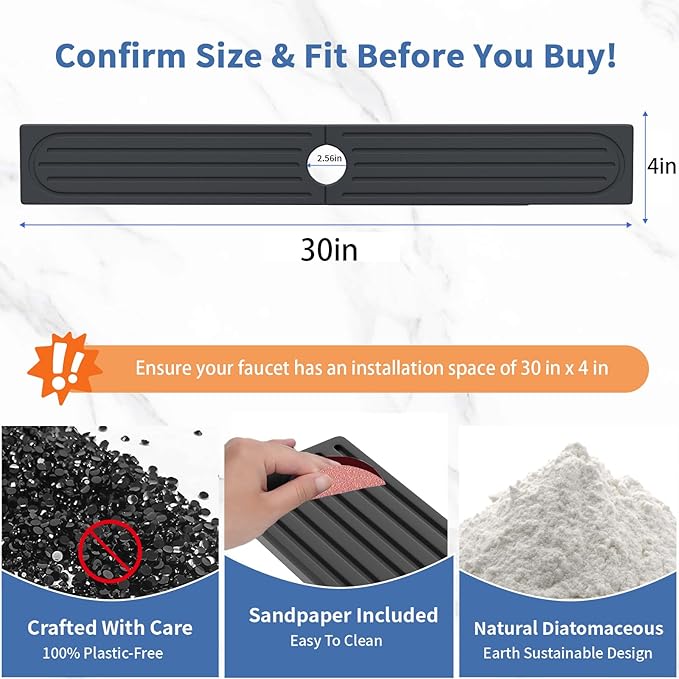 Stone Faucet Mat for Kitchen Sink, Water Absorbing Sink Water Splash Guard, Fast-Drying Kitchen Sink Faucet Mat, Durable Protector and Stone Drying Mat for Kitchen Counter & Bathroom Sink