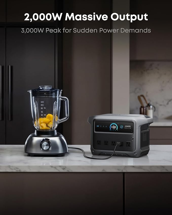 Anker SOLIX C1000 Gen 2 Portable Power Station with Alternator Charger, 2,000W (Peak 3,000W) Solar Generator, Full Charge in 49 Min, 1,024Wh LiFePO4 Battery for Home Backup, Power Outages, and Camping