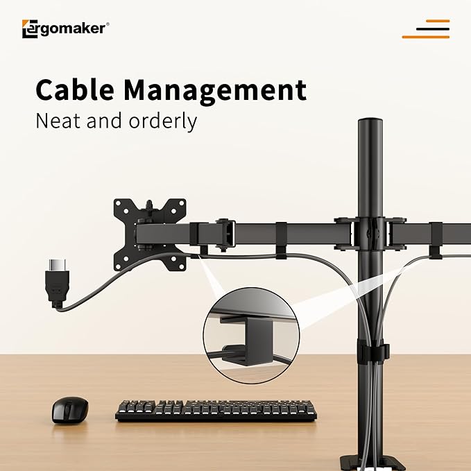 ERGOMAKER Dual Monitor Mount for Desk, Monitor Stand Holds 2 Computer Screens Fits 13" to 27", Heavy Duty Fully Adjustable Monitor Arm with C-Clamp and Grommet Base, VESA 75x75 100x100mm, Black