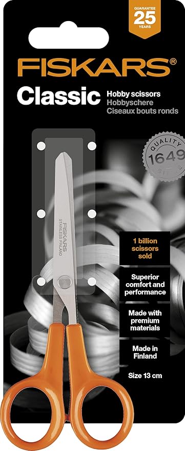 Fiskars Hobby Scissors, Length: 13 cm, For Right- and Left-handed Users, Stainless Steel Blade/Plastic Handles, Orange, Classic, 1005154