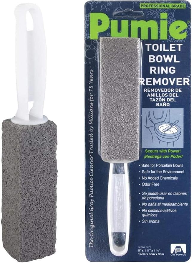 PUMIE Toilet Bowl Ring Remover, TBR-6, Pumice Stone with Handle, Removes Unsightly Toilet Rings and Stains from Toilets; Sinks; Tubs; Showers, Safe for Porcelain, Pack of 2