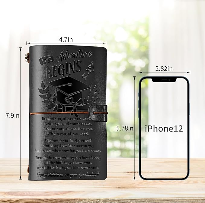 PRSTENLY Graduation Gifts Leather Journal, Graduation Gifts for Her Him 140 Page Refillable Journal, High School University College Graduation Gift Ideas for Women Men(Black)
