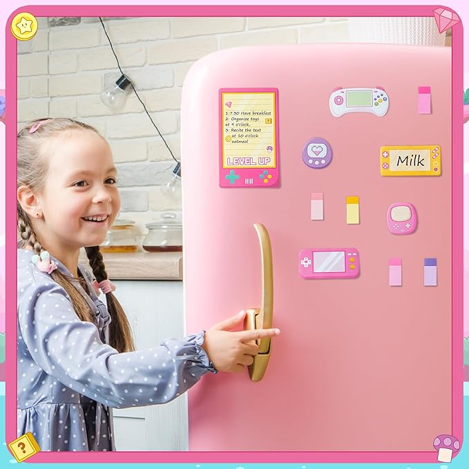 B1ykin Cute Sticky Notes Set - Level Up Video Game Shaped Self-Stick Notes Pad, 550 Sheets Writing Memo Pages Sticky Notepad for Teacher Appreciation Gifts, School Office Supplies (Pink Video Game)