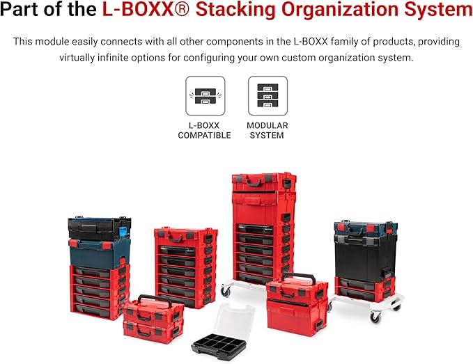 TEKTON 6-Drawer Rolling Stack with Tool Box (L-BOXX 2) and Parts Trays | OLB99201