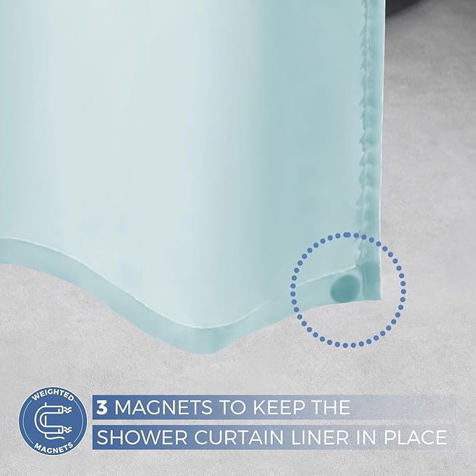 downluxe Waterproof Fabric Shower Curtain Liner, Soft Cloth Shower Liner with 3 Magnets, Machine Washable & Hotel Quality Bathroom Curtain, 70" W x 72" L, Blue