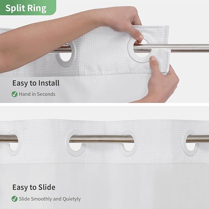 Stall No Hook Shower Curtain with Snap-in Fabric Liner Set,Waffle Weave Shower Curtains for Bathroom,Hotel Luxury Decor Bathroom Curtain Set,Waterproof & Washable,White,36Wx74H