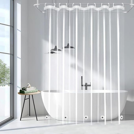 EurCross Shower Curtain Liner with Hooks and 5 Magnet Weights, Waterproof Premium 9G PEVA Clear Shower Liner or as See-Through Plastic Shower Curtain 72x72inch