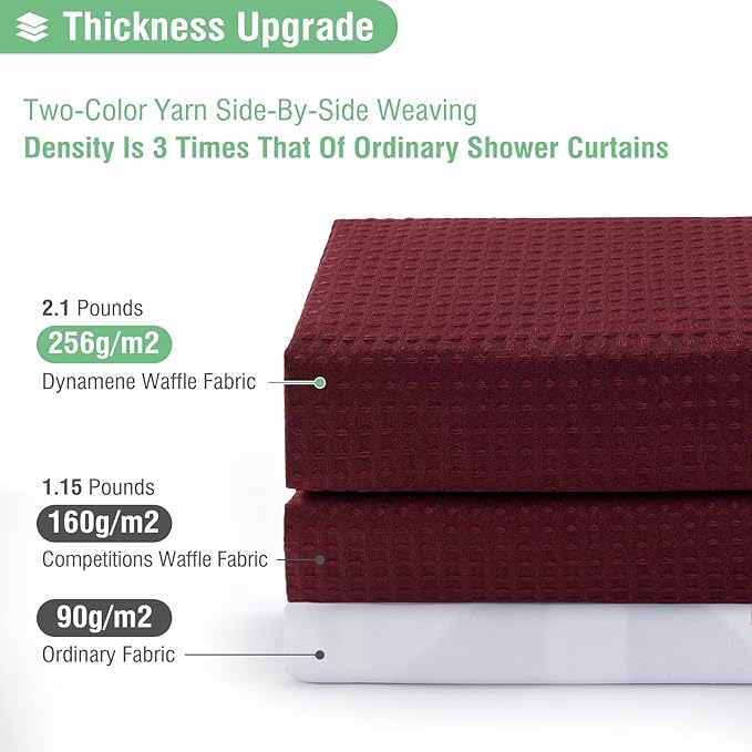 Dynamene Stall Fabric Shower Curtain - 36x72 Waffle Weave Weighted Cloth Shower Curtains for Bathroom, Neutral Heavy Duty Hotel Spa Luxury Bath Curtain Set with 6 Plastic Hooks, Burgundy