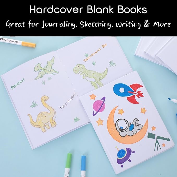 12 Pack Hardcover Blank Book,6x8 Inch Unlined Sketchbook Journal - 18 Sheets/36 Pages Each, Bulk Pack of White Hardcover Blank Books for Writing, Drawing Make Your Own Book, Multi-Purpose for Students & Adults