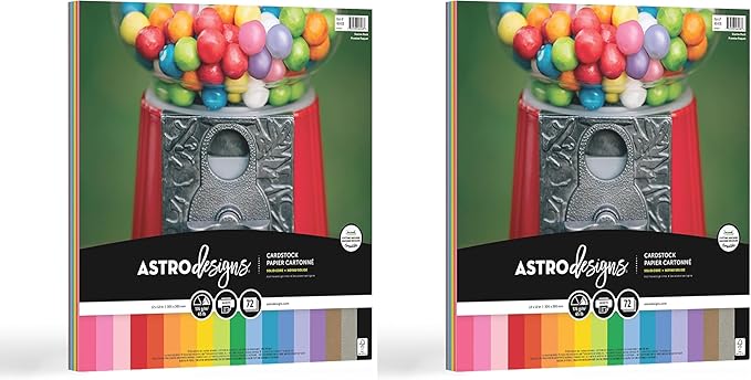 Astrodesigns Cardstock, 12" x 12", 65 lb, 72 Sheets | 18-Color Assortment | Creative Collection | Pack of 2