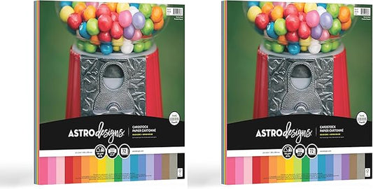 Astrodesigns Cardstock, 12" x 12", 65 lb, 72 Sheets | 18-Color Assortment | Creative Collection | Pack of 2