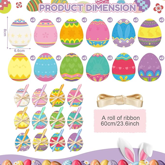 24 Set Easter Eggs Sticky Notes and Pens Set Easter Gifts Colorful Eggs Self Sticky Note Memo Pads with Pens for Classroom Office Supplies Goodies Bag Basket Stuffer Prizes