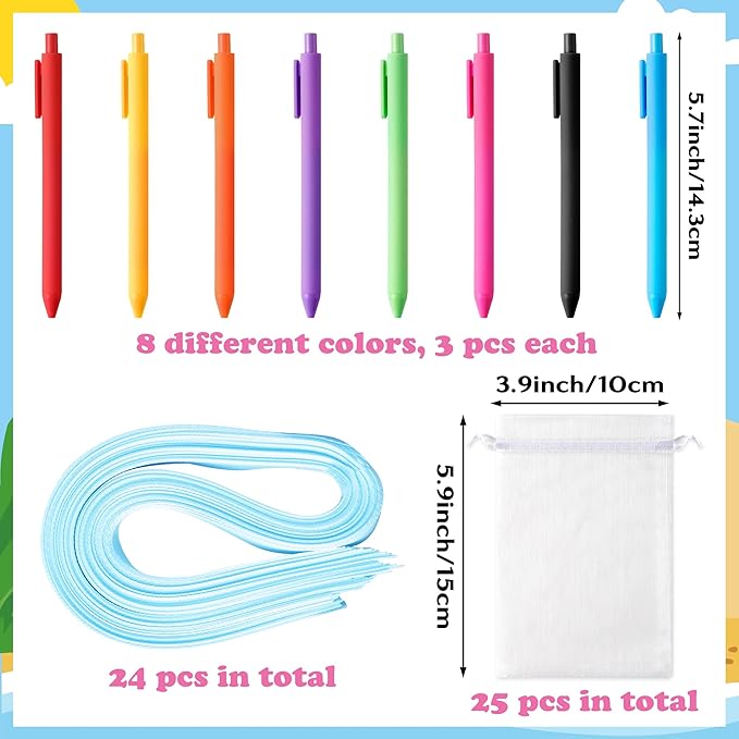 Xqumoi Summer End of The Year Sticky Notes with Pen Gift Set - 24 Set Graduation Gift Pool Beach Self Sticky Writing Memo Pads Ballpoint Pens with Mesh Bag Party Favors School Classroom Supplies
