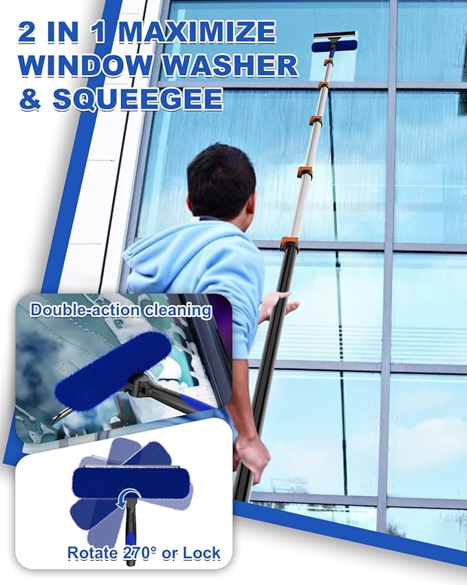 30Ft Reach Solar Panel Cleaning Brush Kit with 5-24ft Telescoping Pole, Water Fed Window Cleaner Tool with 20" Brush, Soap Dispenser, Cobweb Duster, Squeegee for Roof, CV, Gutter, Boat, Deck