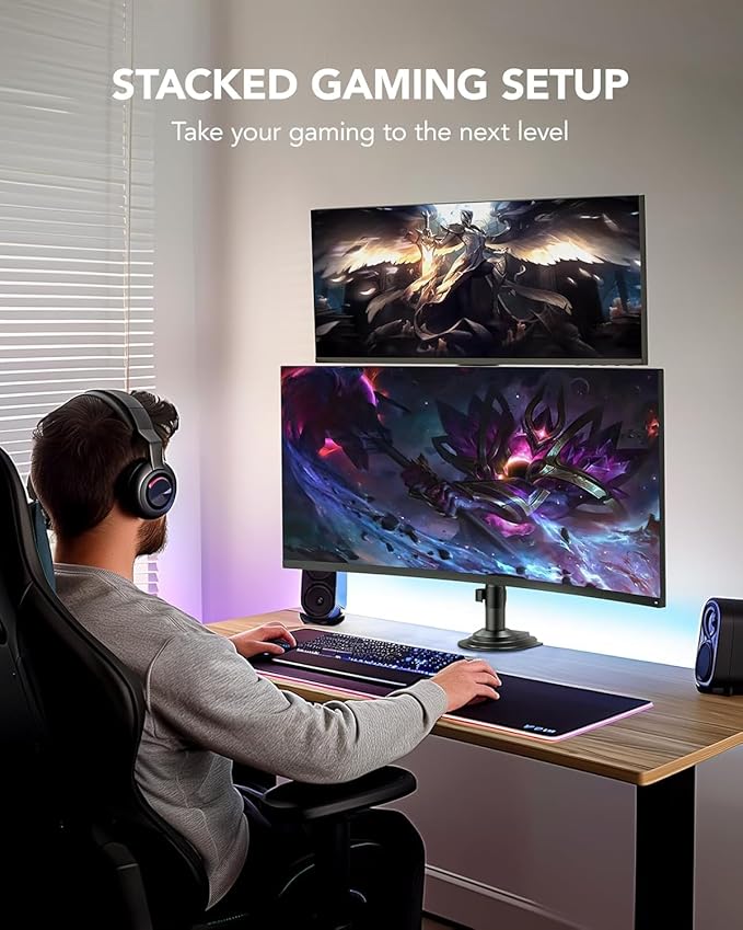HUANUO 17-32 Inch Dual Monitor Stand, NITROGLIDE™ Dual Monitor Mount, Monitor Stand 2 Monitors, Ergonomic Adjustable Tilt/Swivel/Rotate, Weight Max 19.8 lbs, VESA 75/100mm