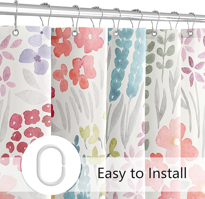 Extra Long Shower Curtain 72 x 96 Inch, Floor to Ceiling X-Long Tall Cute Floral Shower Curtain for Bathroom, Colorful Wildflower Boho Cottagecore Fabric Shower Curtain Set with Hooks, Ivory