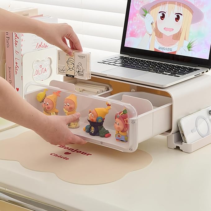 Monitor Stand Riser Small, Computer Monitor Stand with Drawer and Display Minifigures, Computer Desktop Stand with Lights, Removable Elevated Structure, Compatible with Computers, Desktops, and Laptops