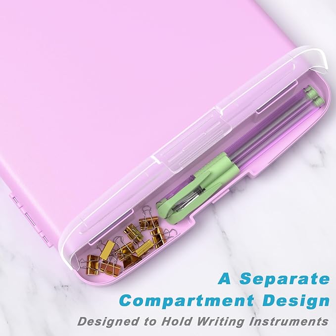 Rimilak Plastic Clipboard with Storage, 8.5 x 11 High Capacity Folio Nursing Case with Pen Holder, Size 14.2 x 9.6 x 1.2″ Folder Side-Opening for Classroom, Teacher, Smooth Writing, Pale Pink