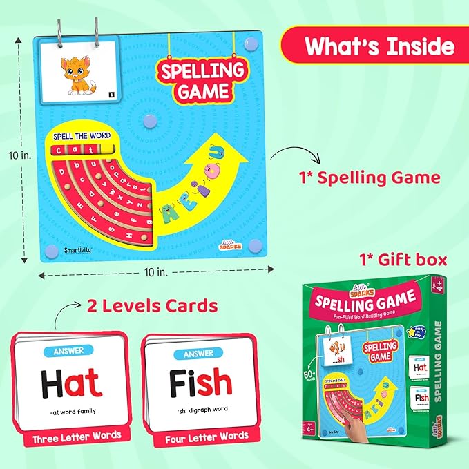 Smartivity Spelling Game Learning Toy for Kids 4-8 Years Old,50+ Picture Cards,Birthday Gift,Educational Word&Vocabulary Building Toy with Rotating Letter Wheels