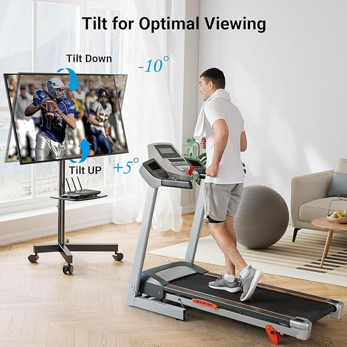 PERLESMITH Rolling TV Stand, Mobile TV Stand for 23-60 Inch LCD LED TVs, Tilt TV Stand Wheels Holds up to 88Lbs, Portable TV Stand for Bedroom with Shelf, Outdoor TV Stand Max VESA 400x400mm PSTVMC06