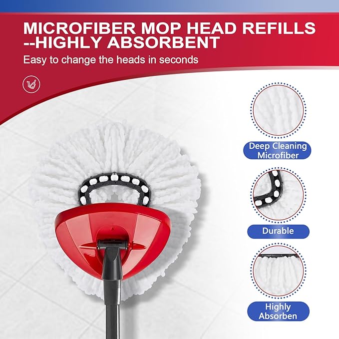 9 Pack Reusable Microfiber Mop Pads Compatible with O-Cedar EasyWring Triangle Mop,3 Elastic Mop Head 4 White Mop Replacement,One Scrub Brush & One Base for Deep Clean,Machine Washable Mop Refills