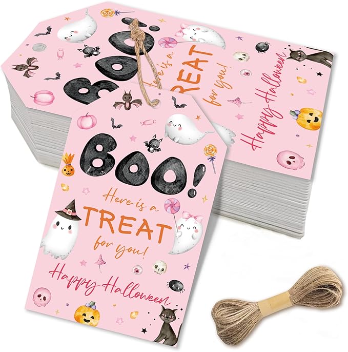 Halloween Treat Boo Tag, Spooky Girl Pink Ghost Gift Tags, Halloween Pumpkin Party Favor Tags, Students Teachers Halloween Appreciate Sticker