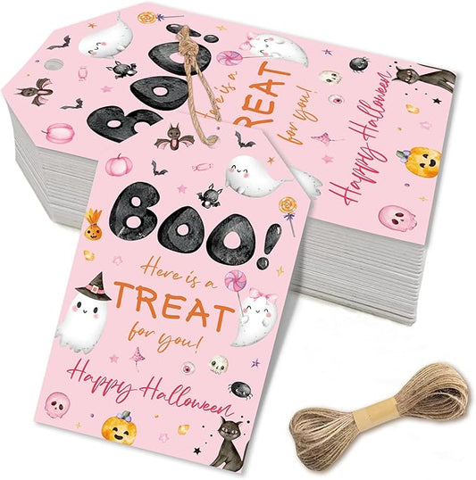 Halloween Treat Boo Tag, Spooky Girl Pink Ghost Gift Tags, Halloween Pumpkin Party Favor Tags, Students Teachers Halloween Appreciate Sticker