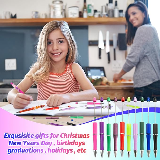 150 Pieces DIY Beadable Pen Kit – 50 Plastic Ballpoint Pens with Refills & Bags, Beads Not Included – School Supplies, Office Accessories & Craft Gifts for Students & Teachers (Multicolor)