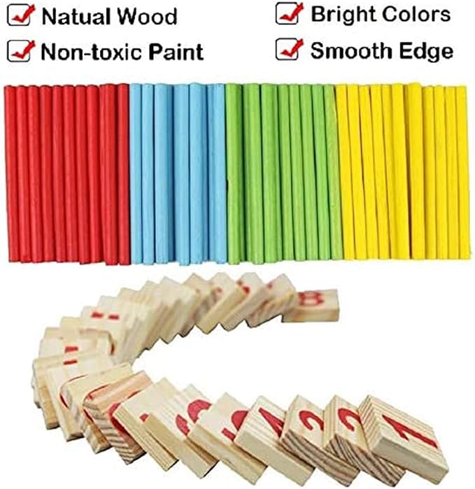 Counting Number Blocks and Sticks | Montessori Toys for Kids Learning| Homeschool Supplies for Math manipulatives | Toddlers Educational Wooden rods with Storage Tray