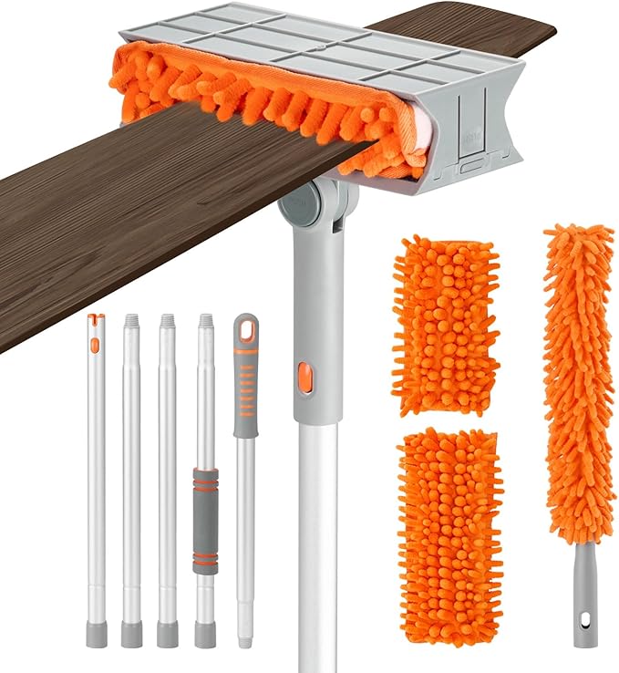 Ceiling Fan Cleaner Duster,72''/6 Ft Extended Pole Fan Blade Cleaner Ceiling Fan Duster,Reusable Cleaning Tool for High Ceiling Fan,Baseboard, Blind, Cobweb, Molding