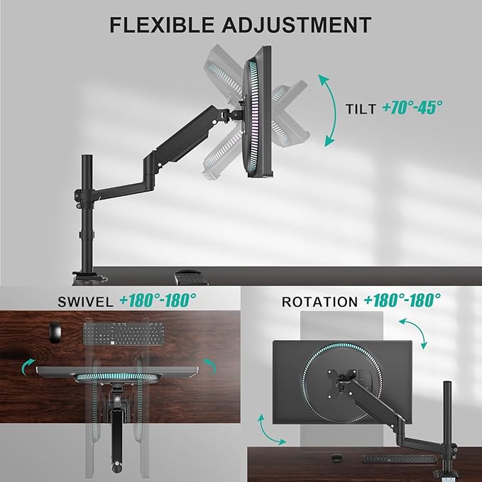 WALI Single Monitor Arm 13-32 Inch, Single Monitor Mount, Vesa Desk Mount up to 19.8lbs Gas Spring Arm with Clamp, VESA 75x75mm or 100x100mm Compatibility(GSDM001), Black
