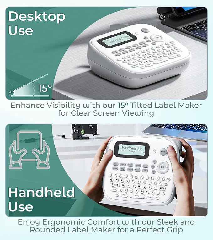 Label Maker Machine with 4 Tapes, D210s Labelmaker, Replacement for Brother Ptouch Label Maker Machine, Waterproof Removable Freezer Food-Labels for Jars/Containers/Bottle