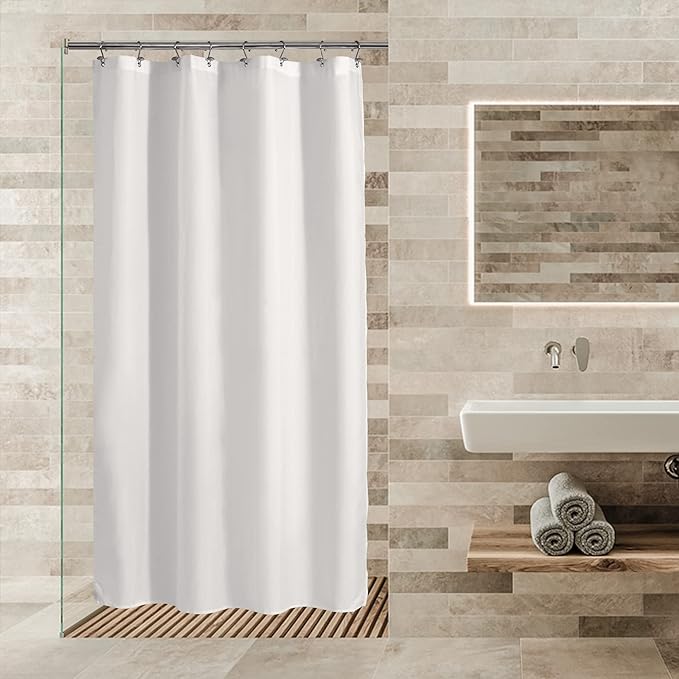 ALYVIA SPRING Stall Fabric Shower Curtain Liner Waterproof - 48" x 72", Soft & Lightweight Stall Size Shower Curtain with Magnets, Machine Washable - 48x72, White