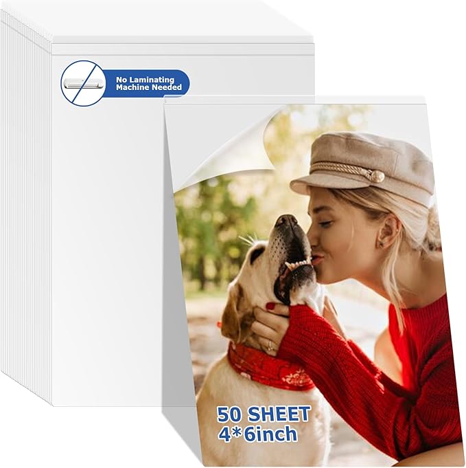 50 Sheets Self Seal Laminating Pouches 4x6 Self Adhesive Laminating Sheet No Heat No Laminating Machine Needed for Photos Index Cards（4x6inch）